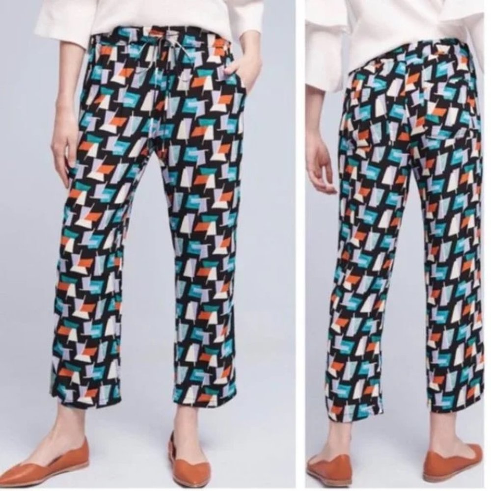 Hei Hei Anthropologie Ginza Printed Pants Geo Drawstring Wide Leg Multicolor M